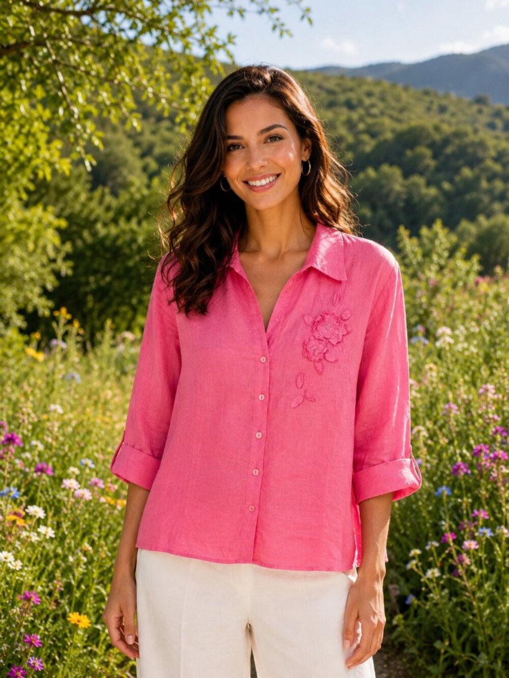 Vintage Laura 100% Linen Bright Pink - Size M
